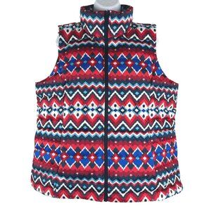 Lands' End 600 Down Puffer Vest Womens‎ Large Fair Isle Full Zip NWT CJ-2108